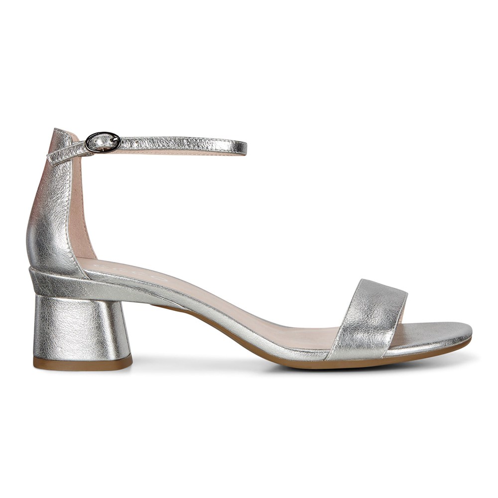 ECCO Womens Sandals Silver - Elevate 45 Block Heel Strappy - QMK-165329